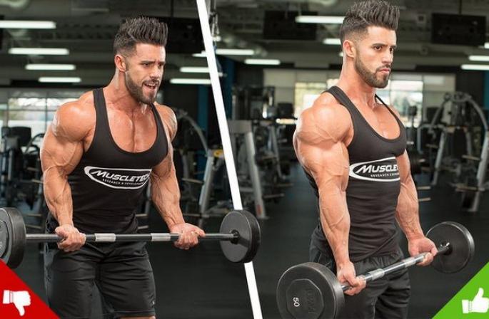 Biceps curl.  Exercises for biceps.  Dumbbell curls on an incline bench